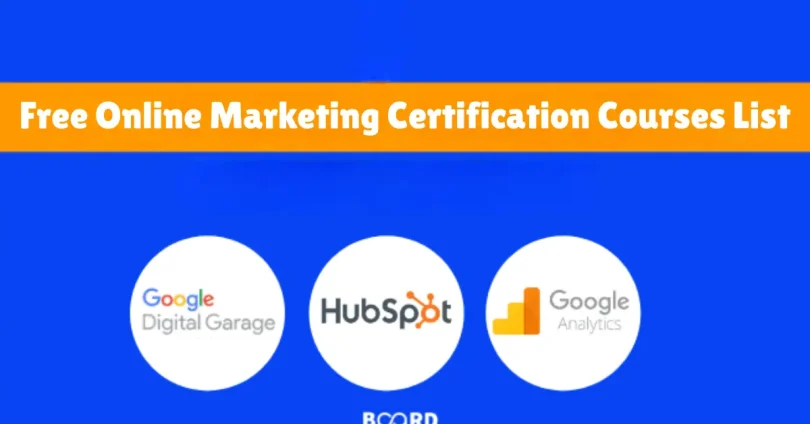 free online marketing certification courses list